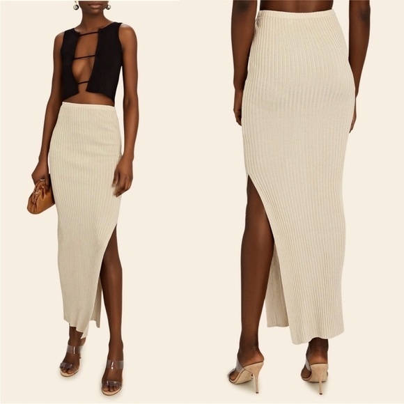 Aya Muse 'Sapodilla' Ivory Ribbed Midi Skirt Side Slit Size S - Picture 2 of 11